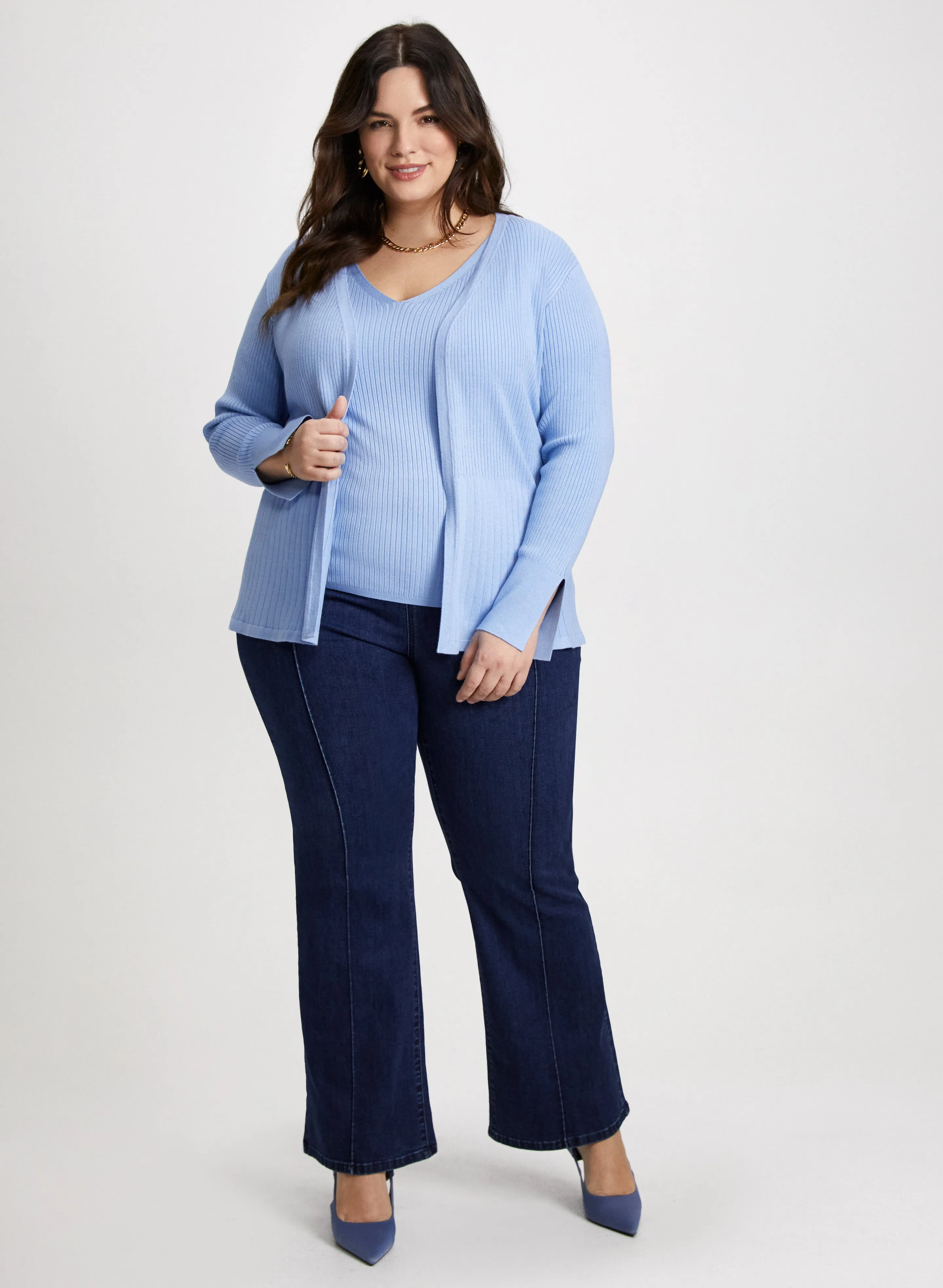 Rib Knit Cardigan & Bootcut Jeans sold by Laura