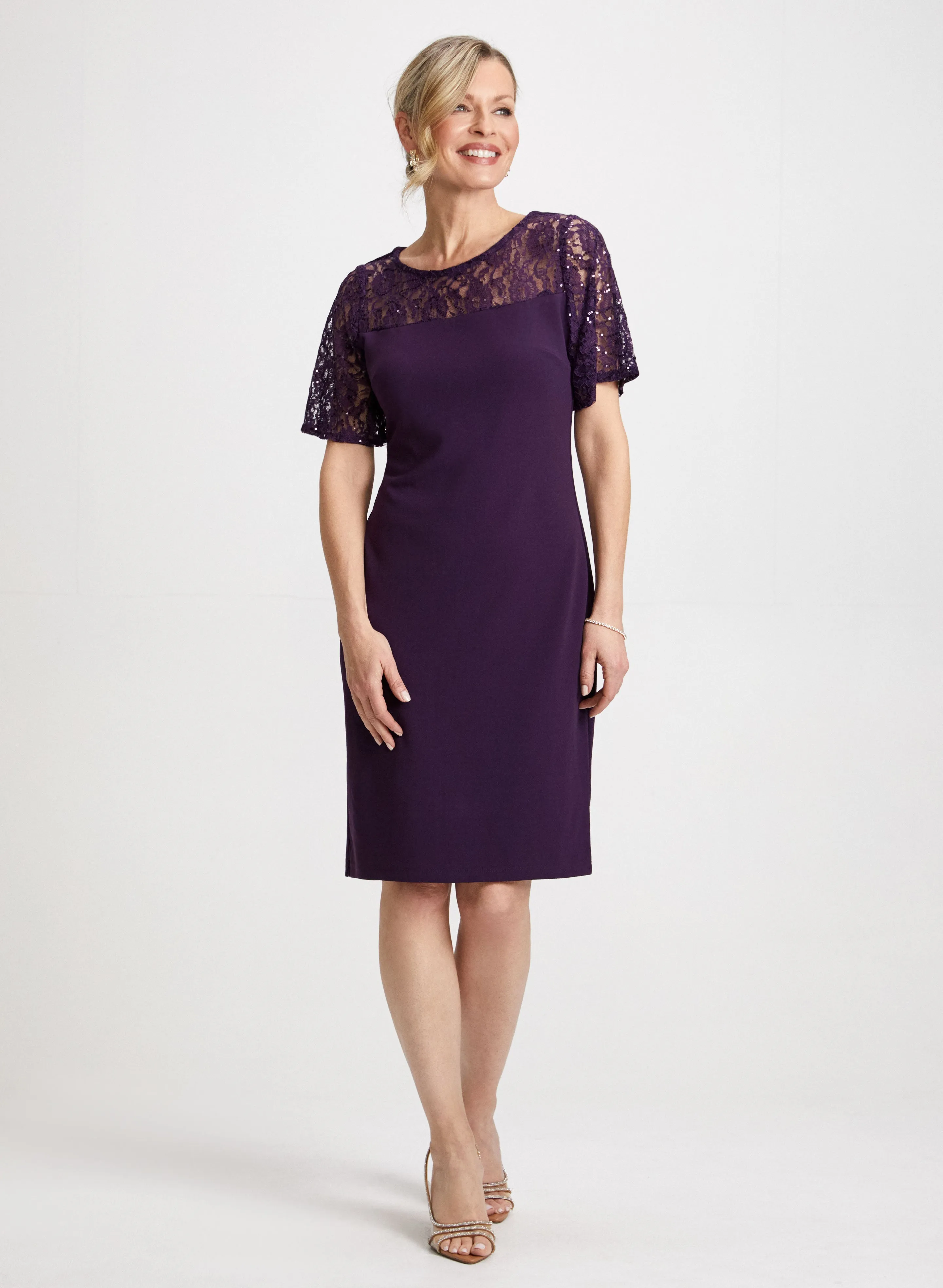 Illusion Neck Sequin Detail Dress sold by Laura