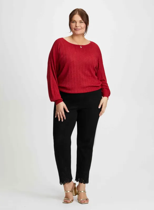 Linear Motif Sweater & Lace Hem Pants sold by Laura