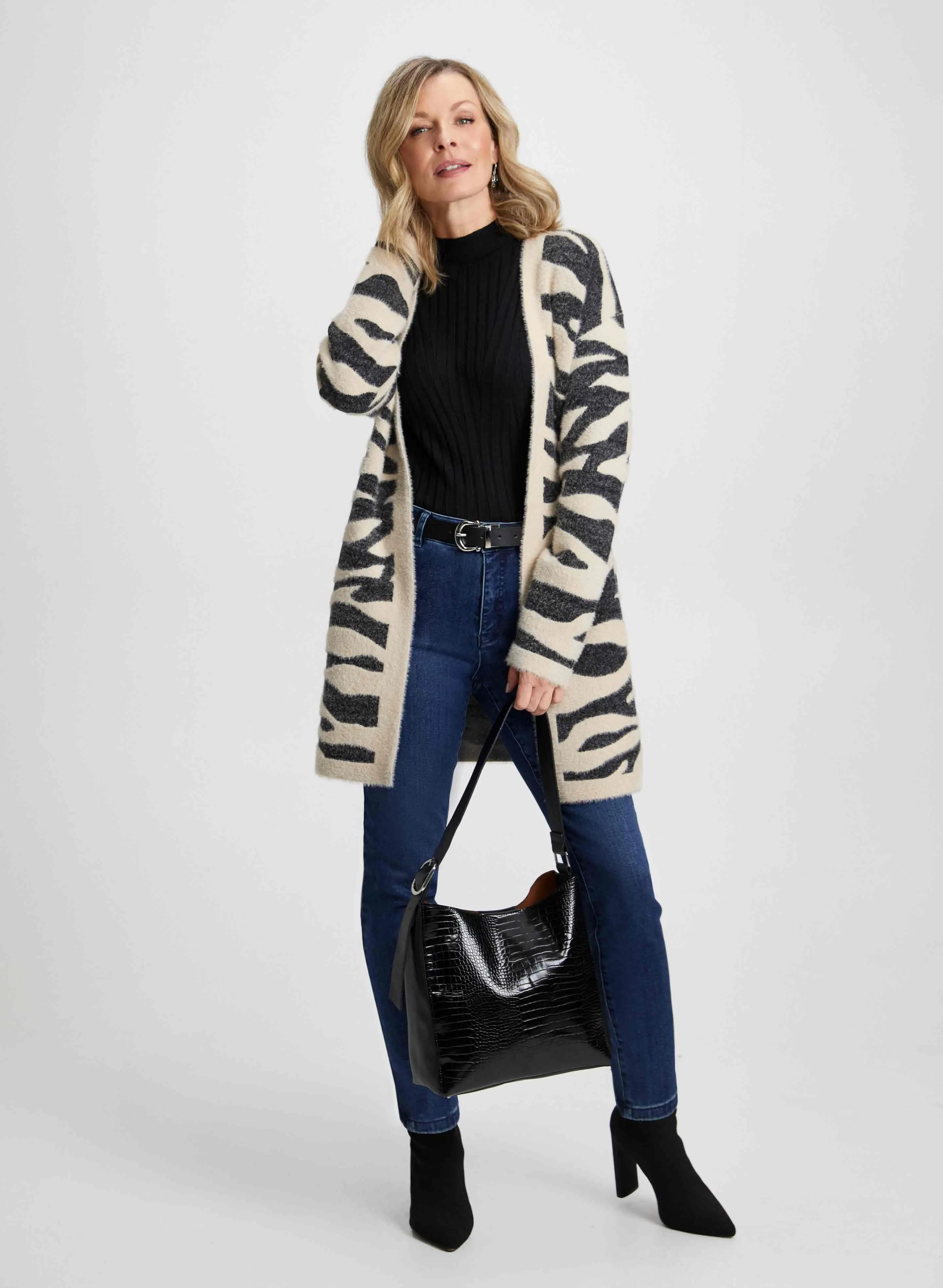 Zebra Print Cardigan, Rib Knit & Jeans sold by Laura