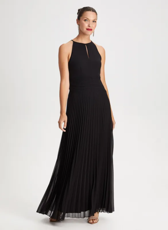 Pleated Keyhole Detail Halter Dress sold by Laura
