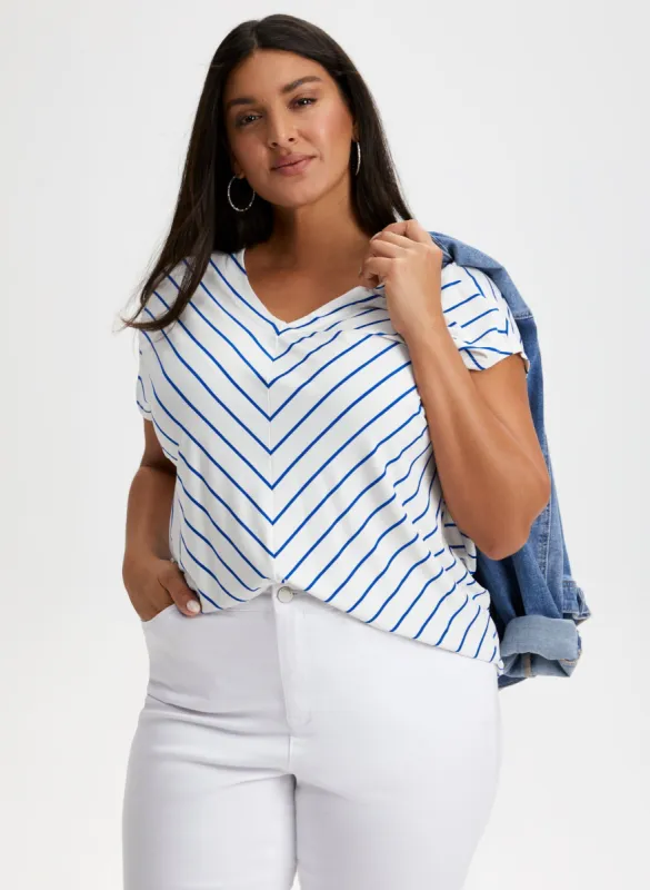 V-Neck Stripe Print Top sold by Laura