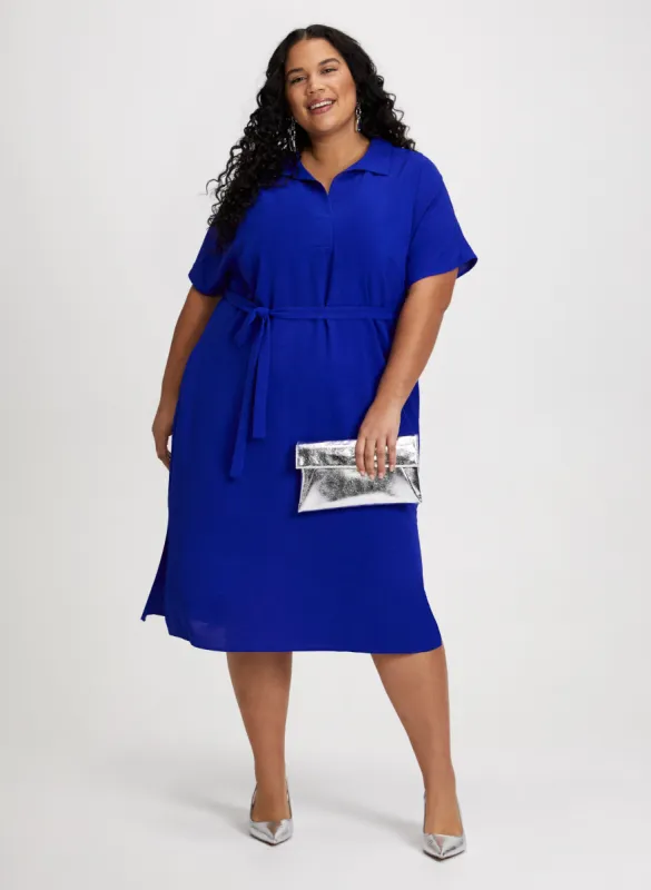 Belted Waist Shirt Collar Dress sold by Laura