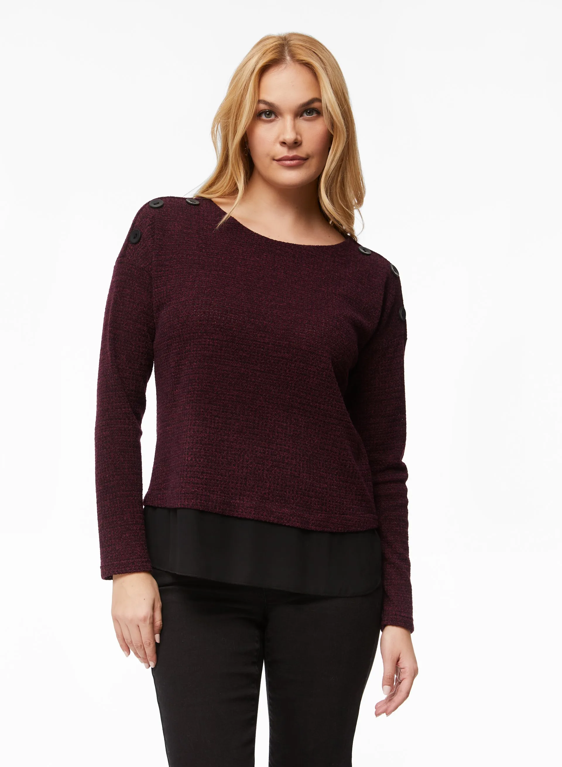 Button Detail Fooler Sweater sold by Laura