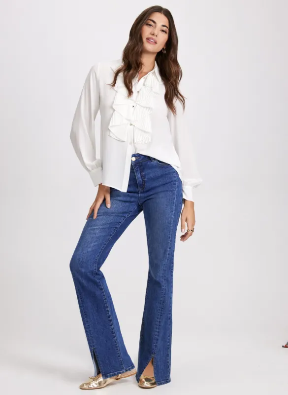 Plissé Detail Blouse & Flared Slit Jeans sold by Laura