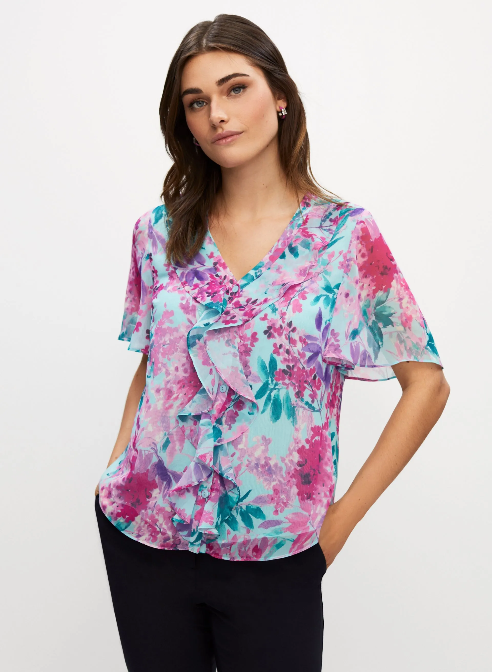 Floral Print Ruffle Detail Blouse sold by Laura