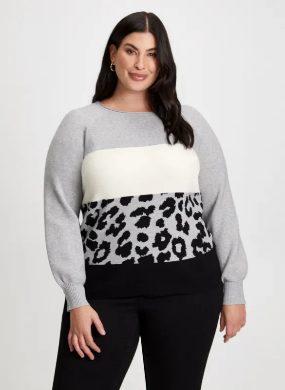 Colour Block Animal Print Sweater sold by Laura