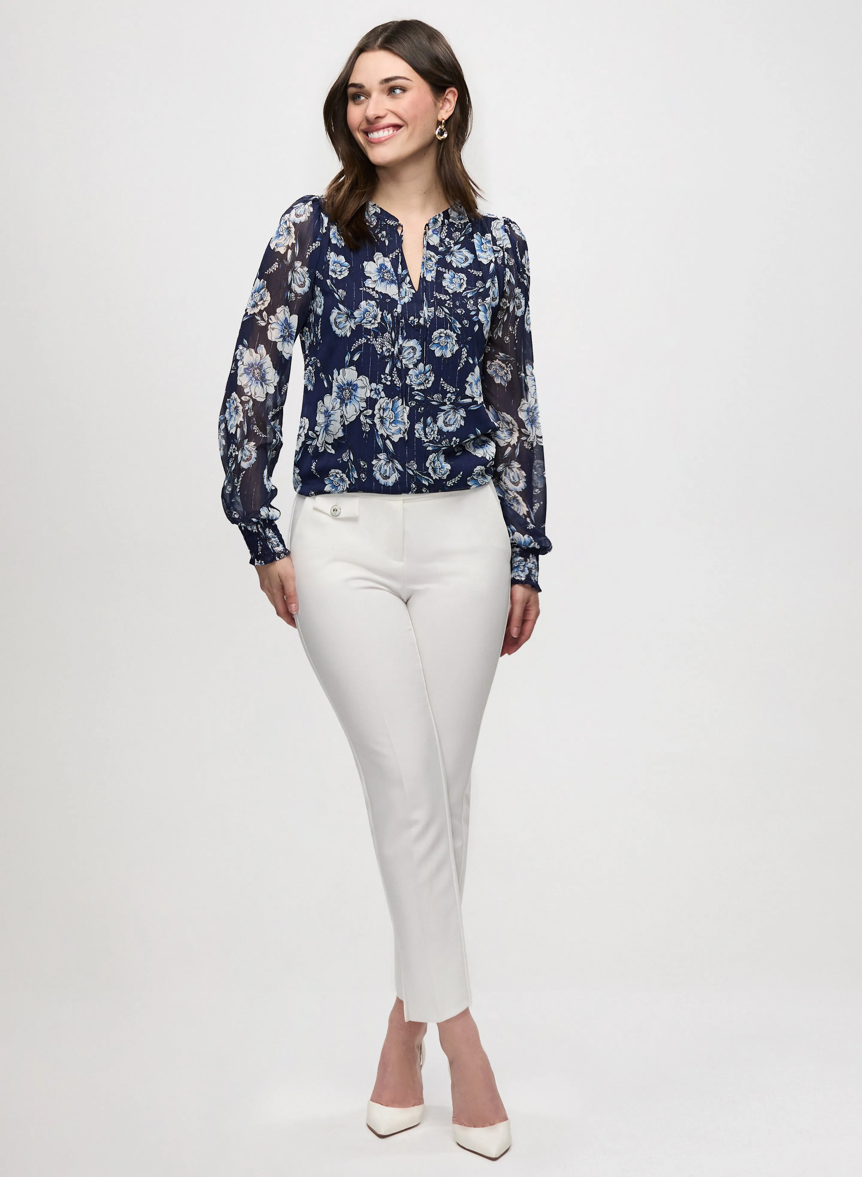 Jacquard Mixed Motif Blouse & Slim Leg Ankle Pants sold by Laura