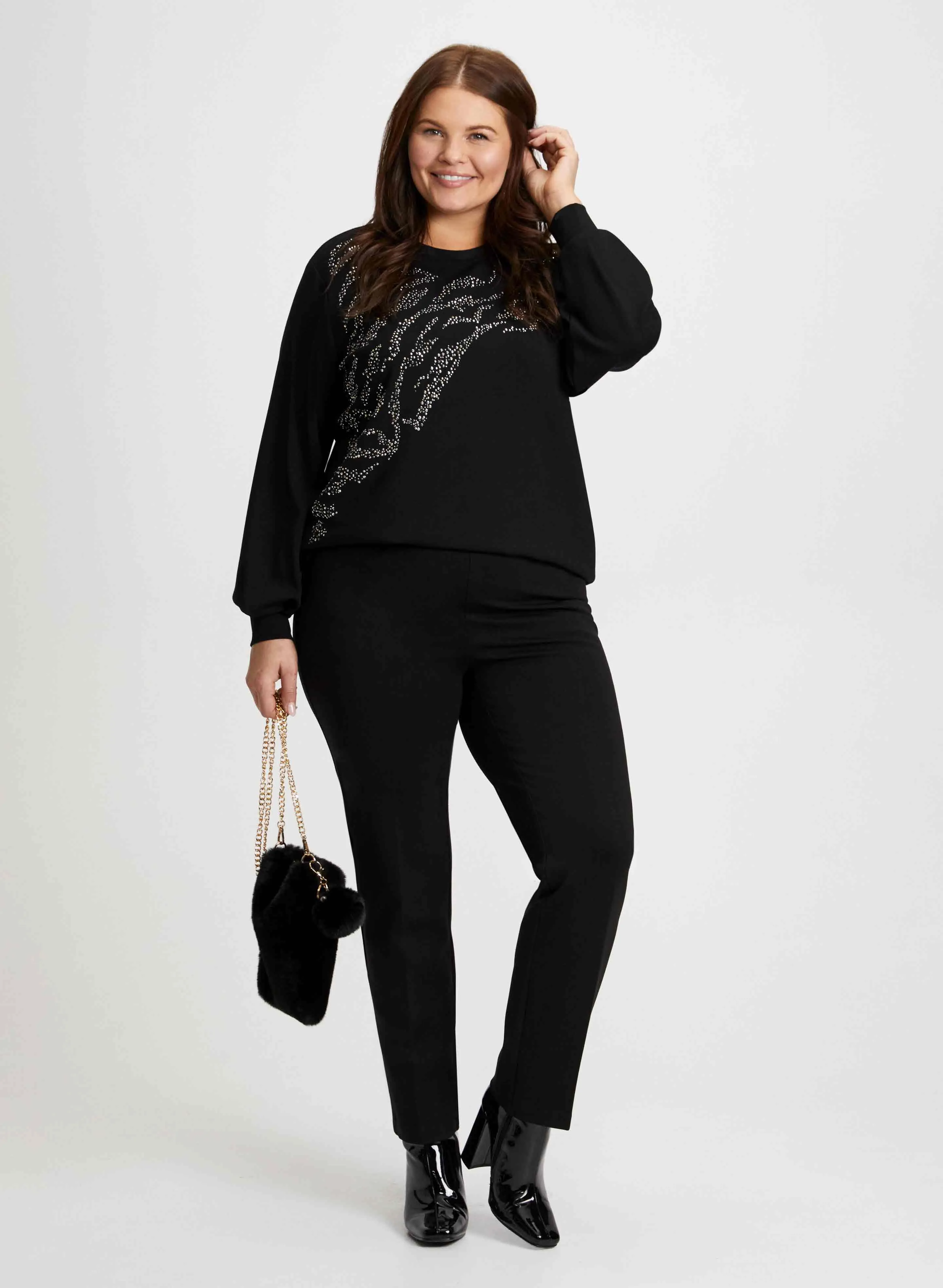 Embellished Zebra Motif Top & Straight Leg Pants sold by Laura