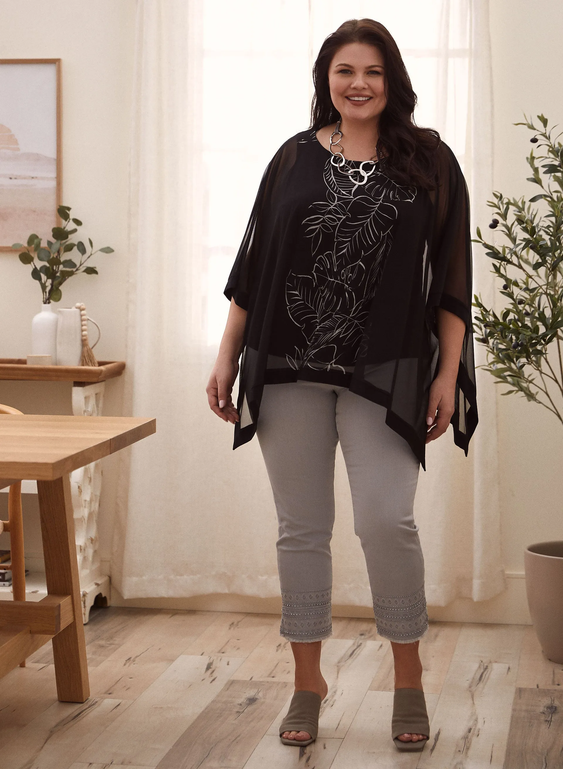 Joseph Ribkoff - Leaf Print Poncho Top sold by Laura product image thumbnail 3