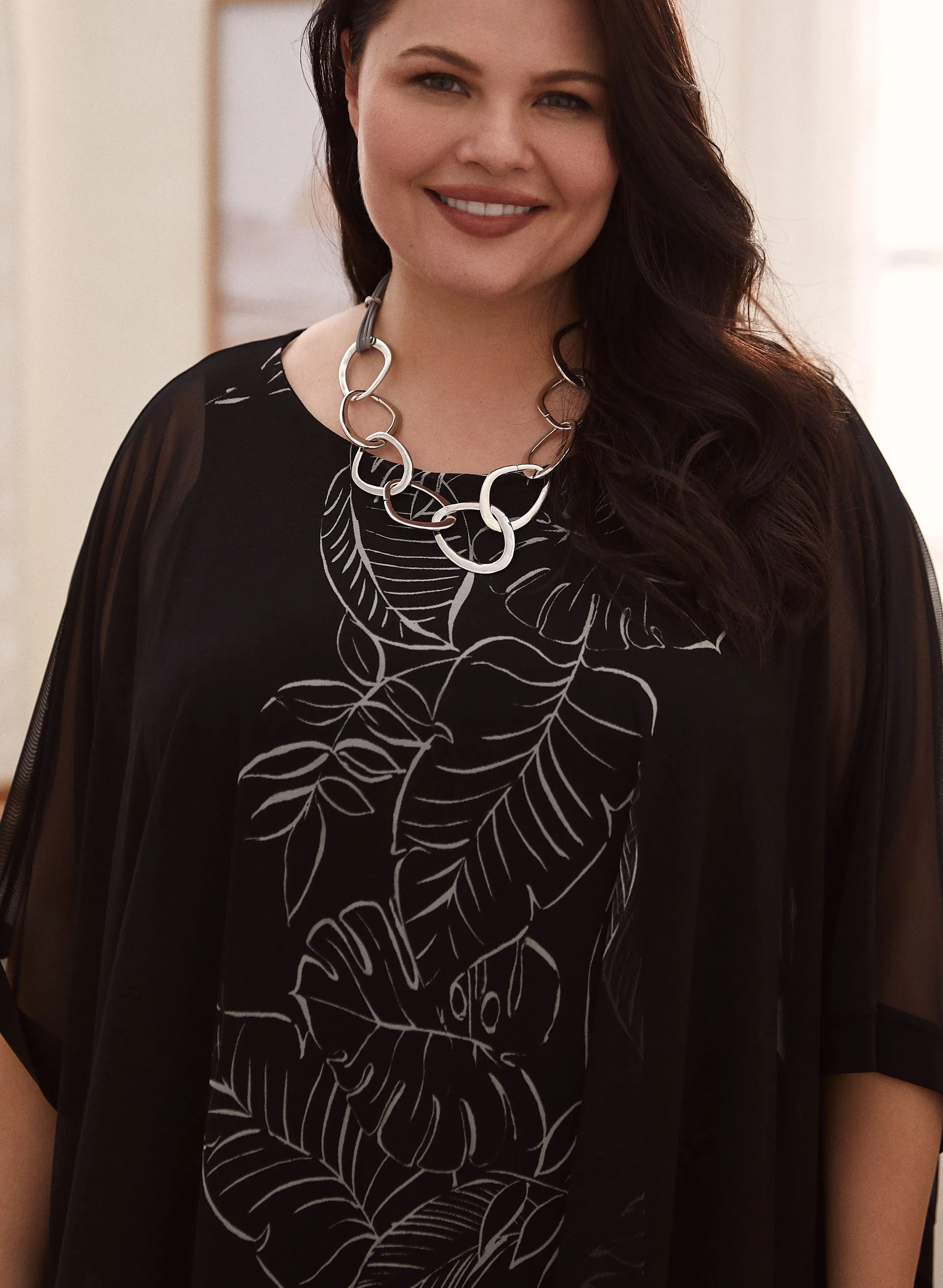 Joseph Ribkoff - Leaf Print Poncho Top sold by Laura product image thumbnail 2