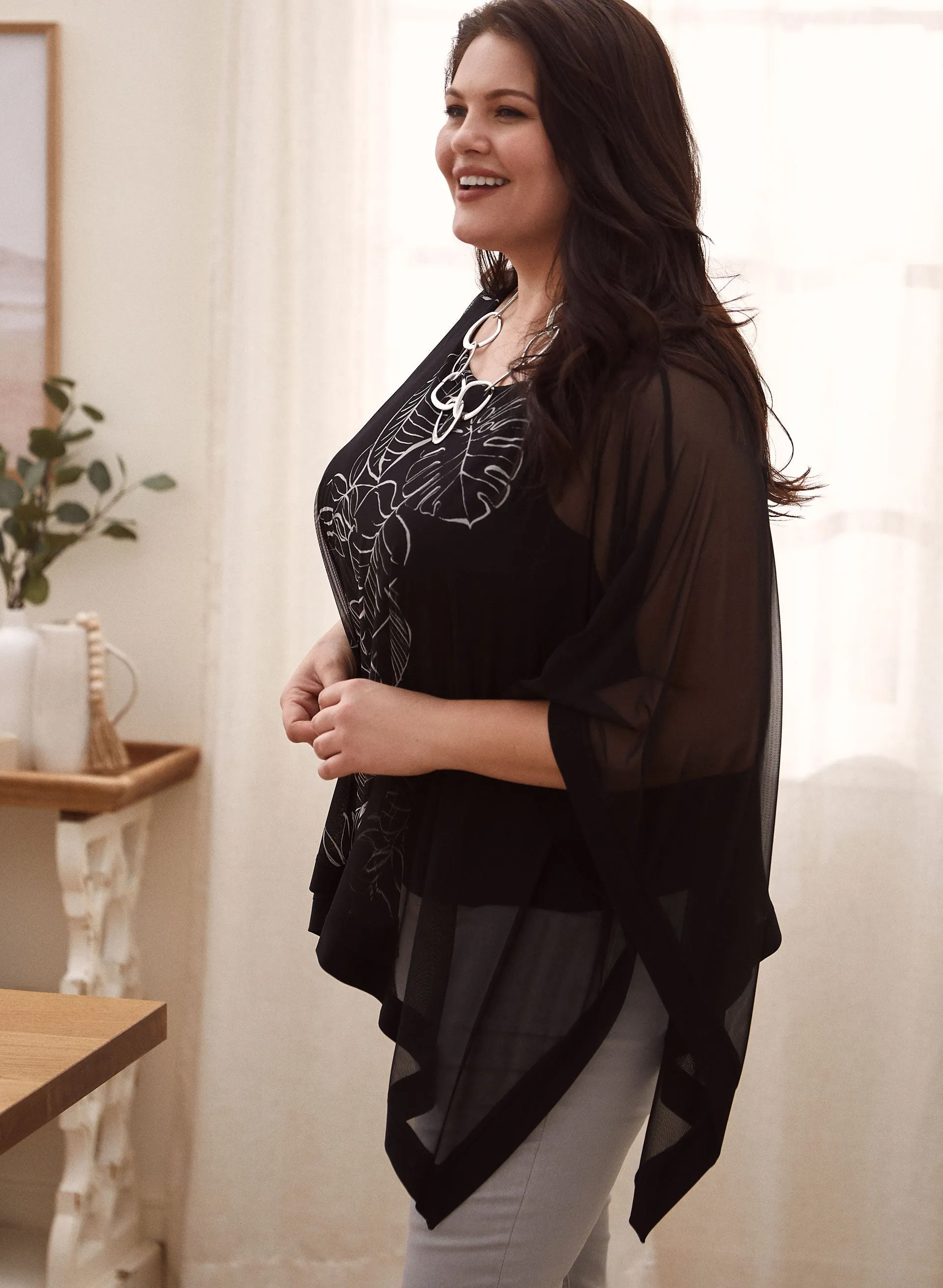 Joseph Ribkoff - Leaf Print Poncho Top sold by Laura