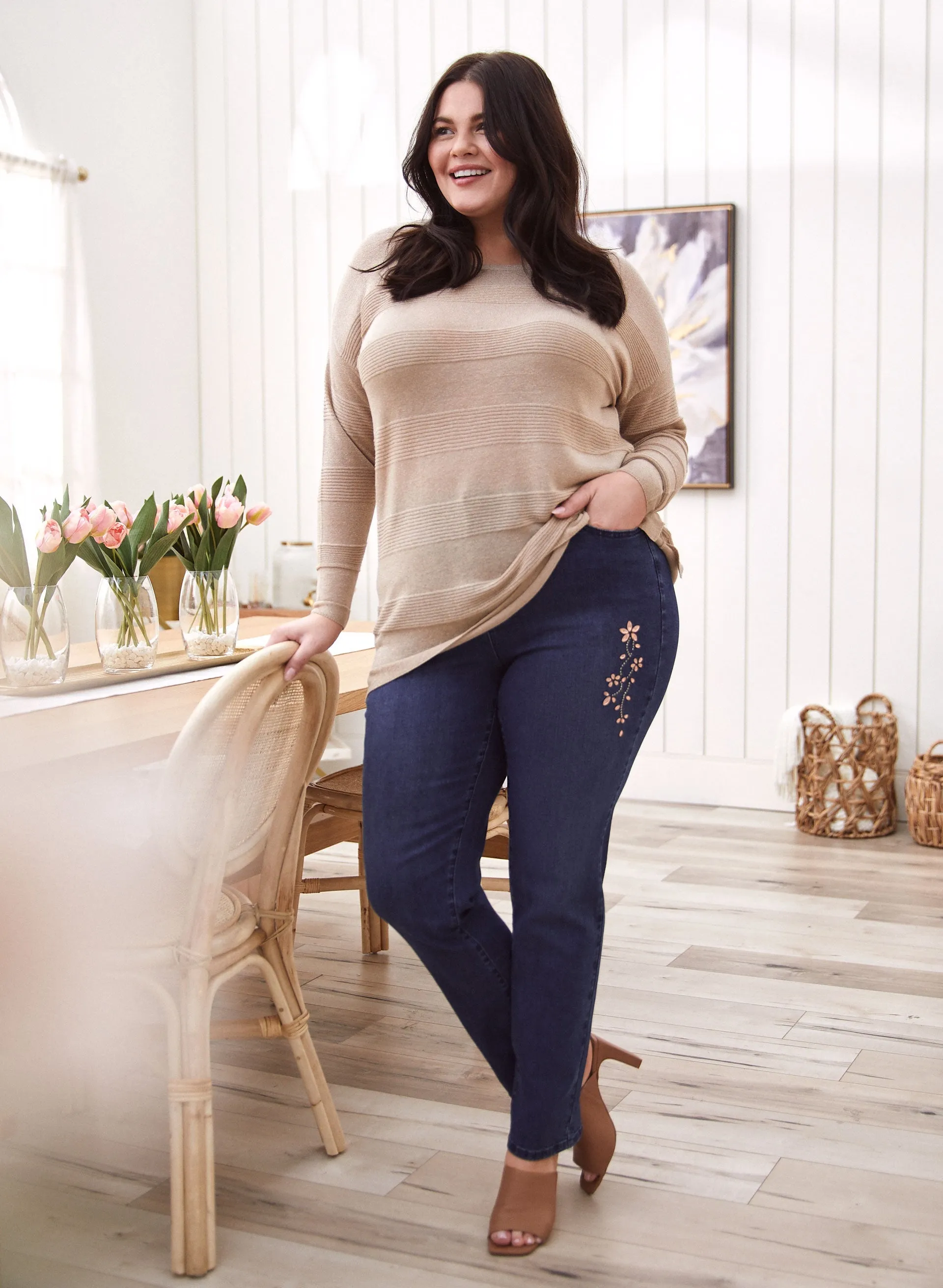 Rhinestone Detail Straight Leg Jeans sold by Laura product image thumbnail 2