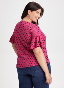 Dot Print Ruffle Sleeve Top sold by Laura