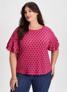 Dot Print Ruffle Sleeve Top sold by Laura