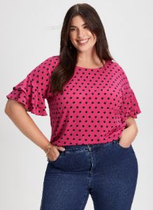 Dot Print Ruffle Sleeve Top sold by Laura