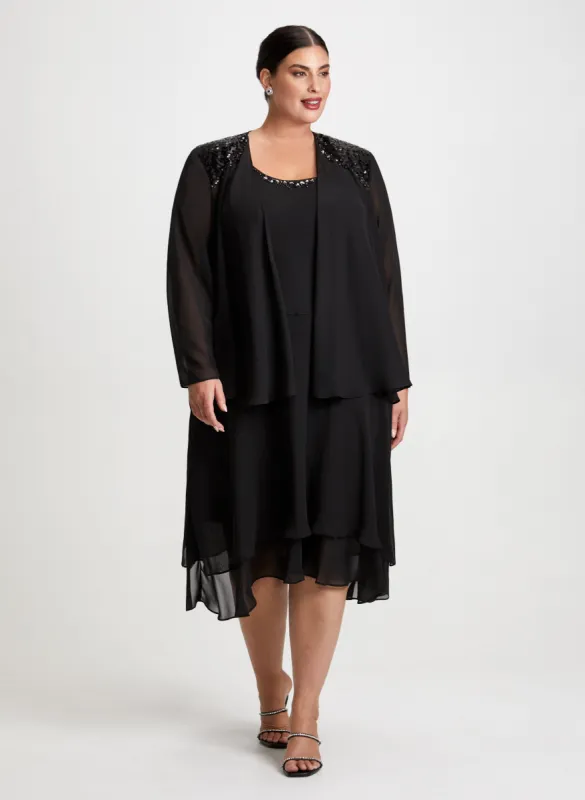 Beaded Trim Chiffon Dress & Jacket Set sold by Laura