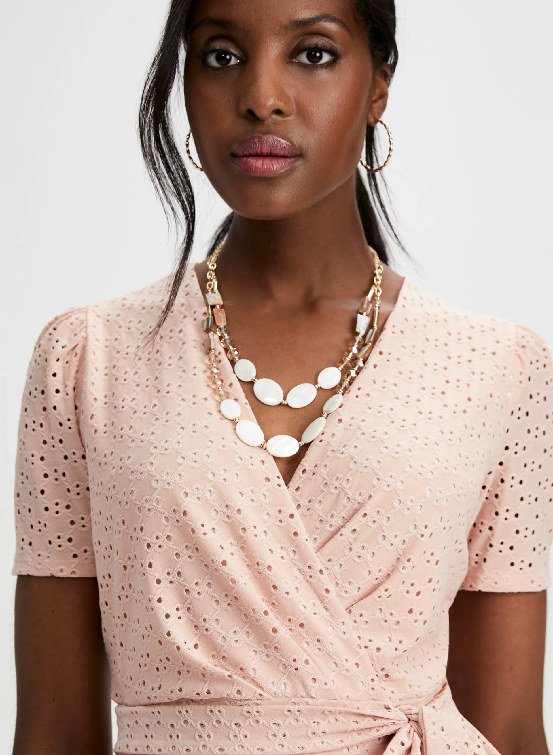 Eyelet Motif Faux-Wrap Dress sold by Laura product image thumbnail 4