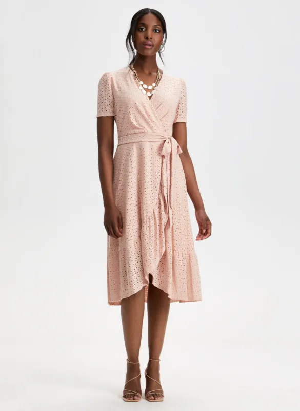 Eyelet Motif Faux-Wrap Dress sold by Laura