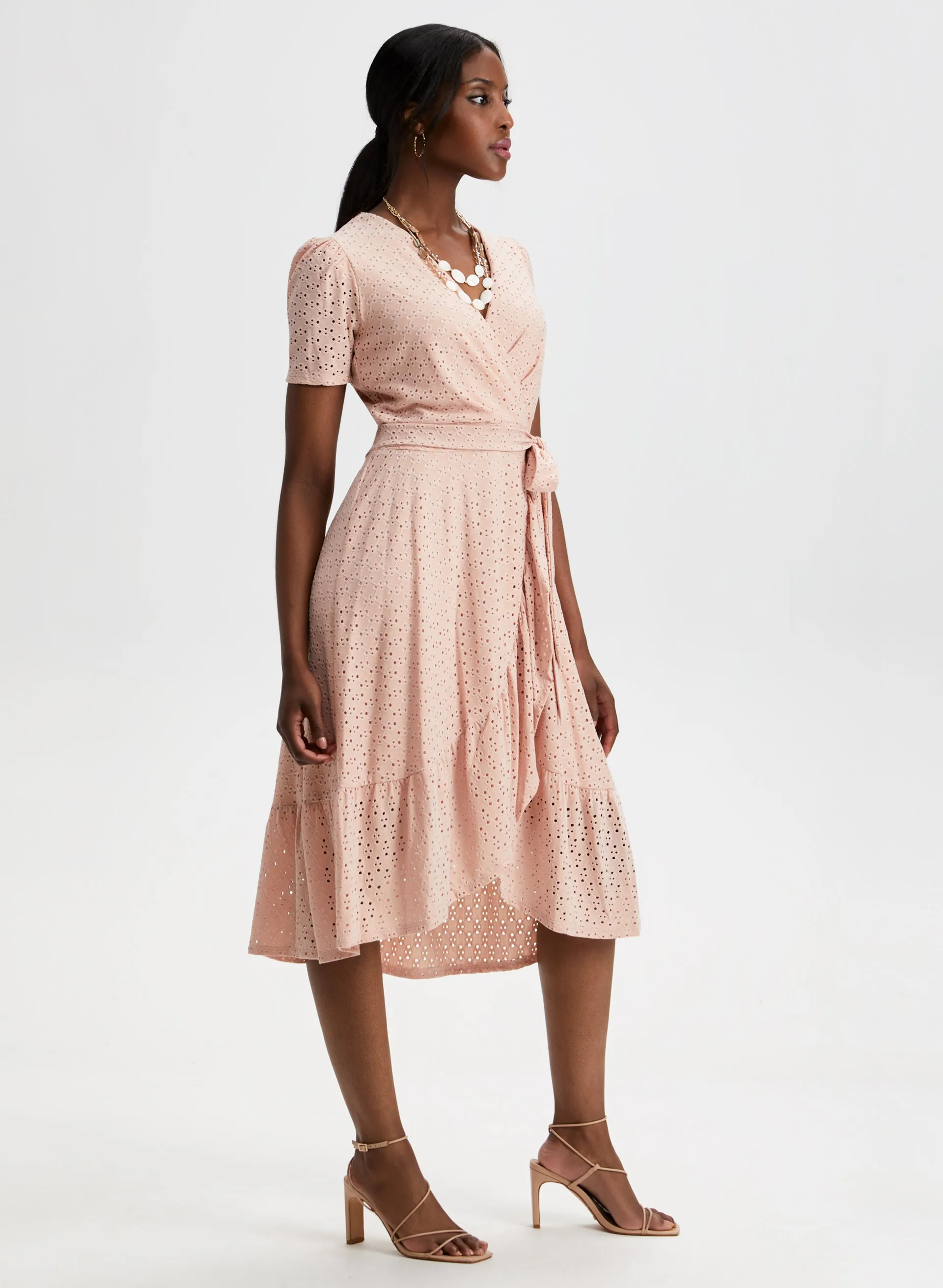 Eyelet Motif Faux-Wrap Dress sold by Laura product image thumbnail 3