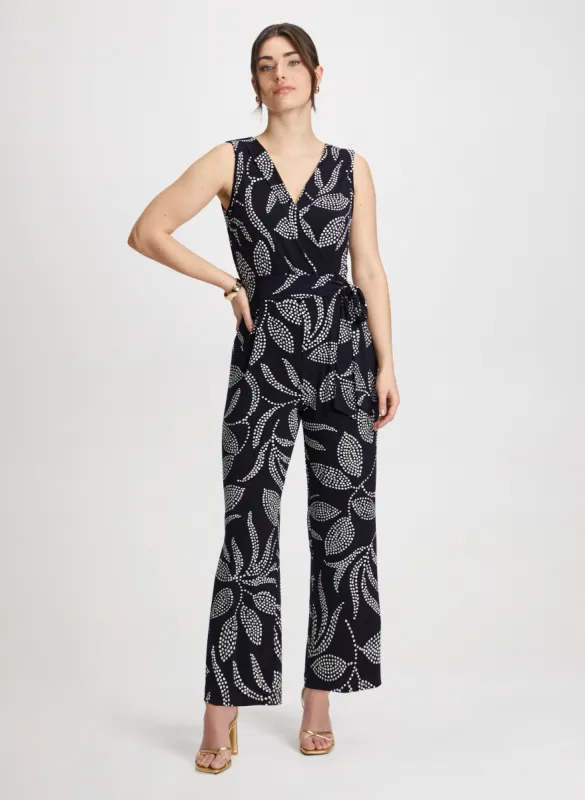 Leaf Print Jumpsuit & Half Hoop Earrings sold by Laura