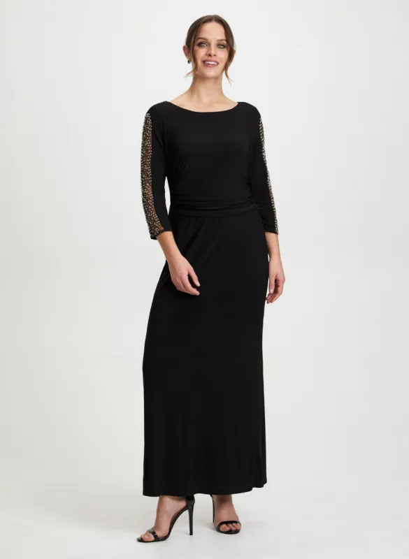 Beaded Mesh Sleeve Dress sold by Laura