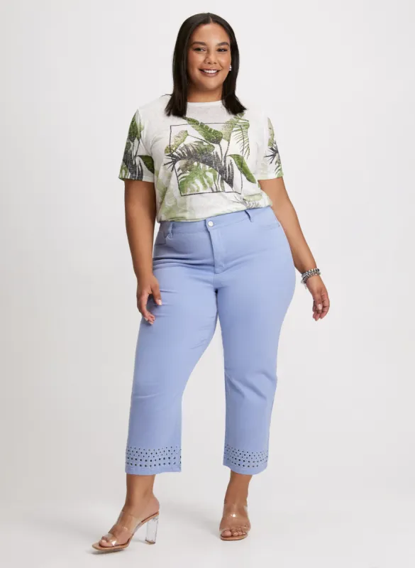 Tropical Print Burnout T-Shirt & Straight Leg Denim Capris sold by Laura
