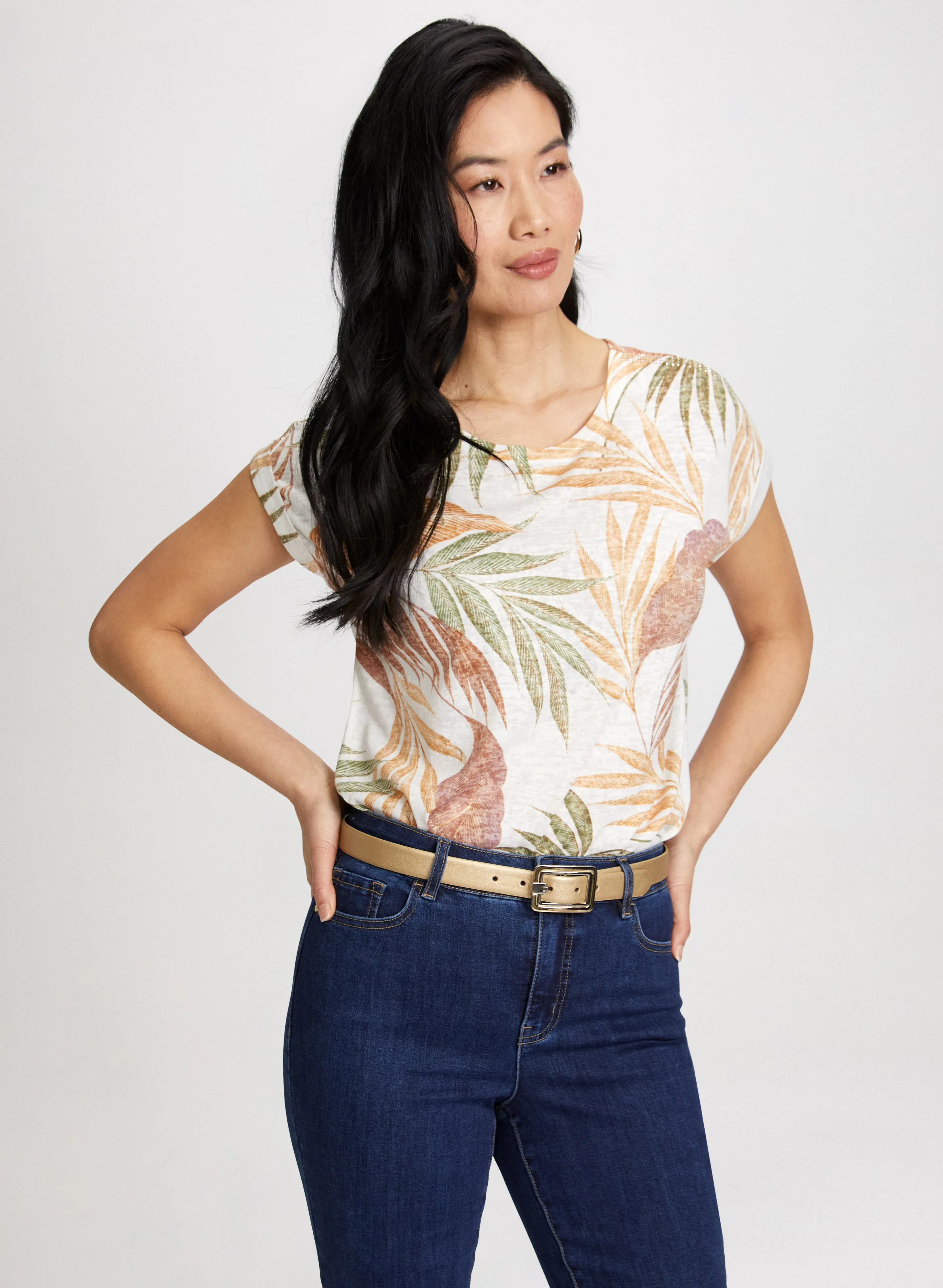 Tropical Print Burnout Tee sold by Laura