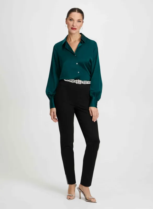 Satin Blouse & Rhinestone Slit Pants sold by Laura