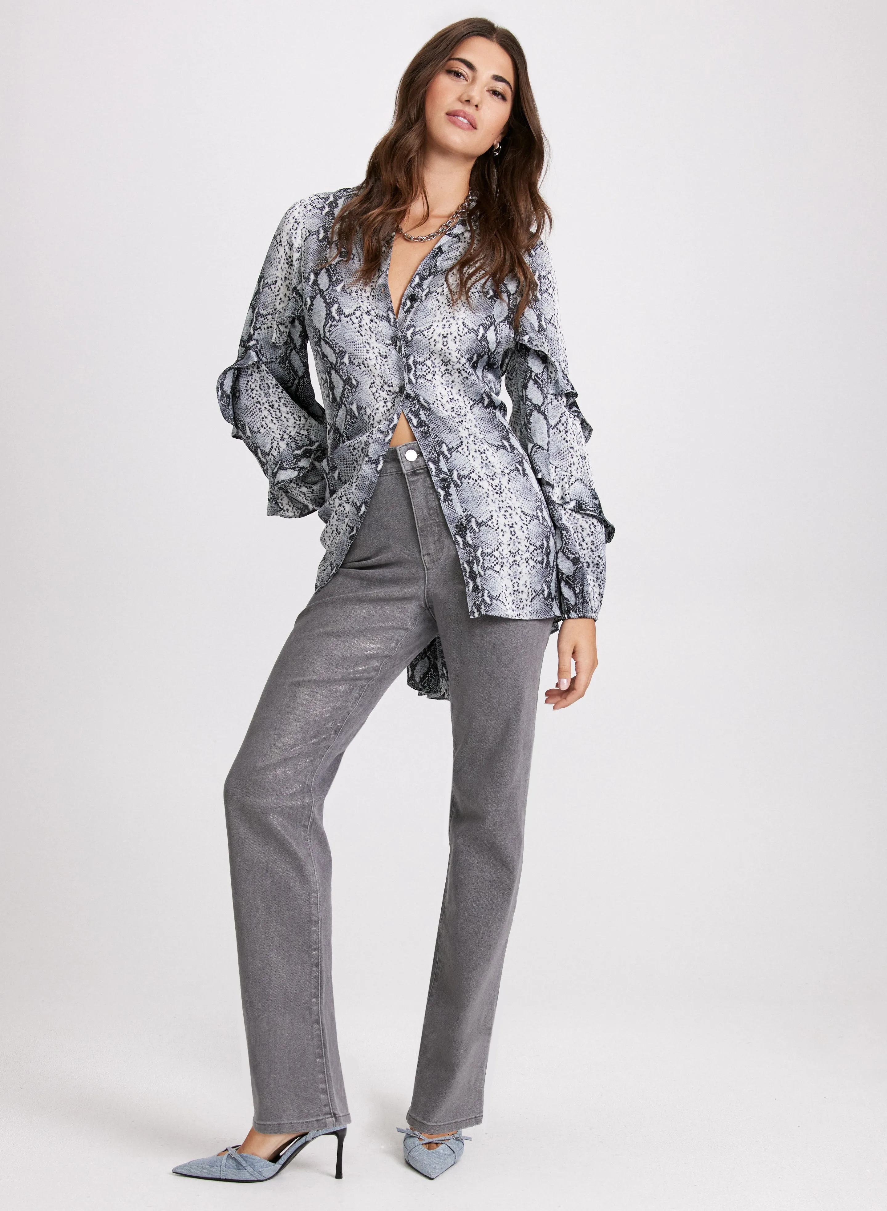 Animal Print Blouse & Foiled Jeans sold by Laura