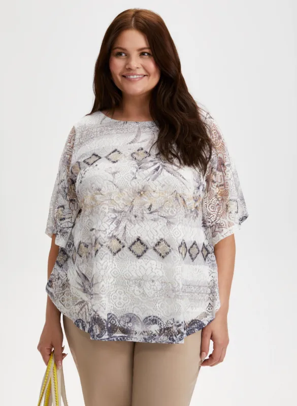 Geometric Print Lace Poncho Top sold by Laura