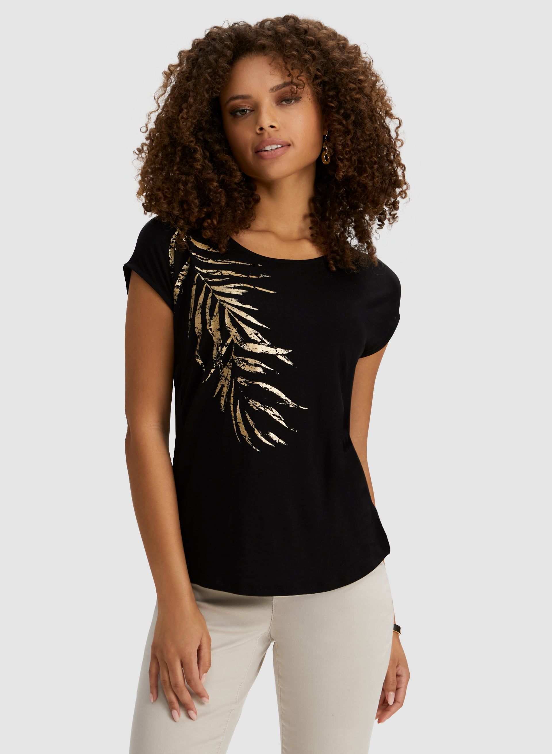 Metallic Palm Leaf Print Tee sold by Laura product image thumbnail 5