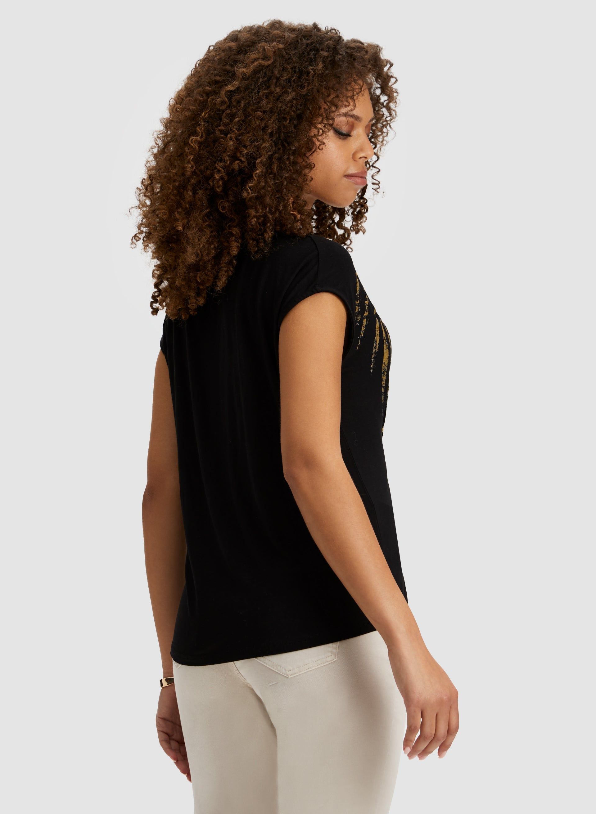 Metallic Palm Leaf Print Tee sold by Laura product image thumbnail 2