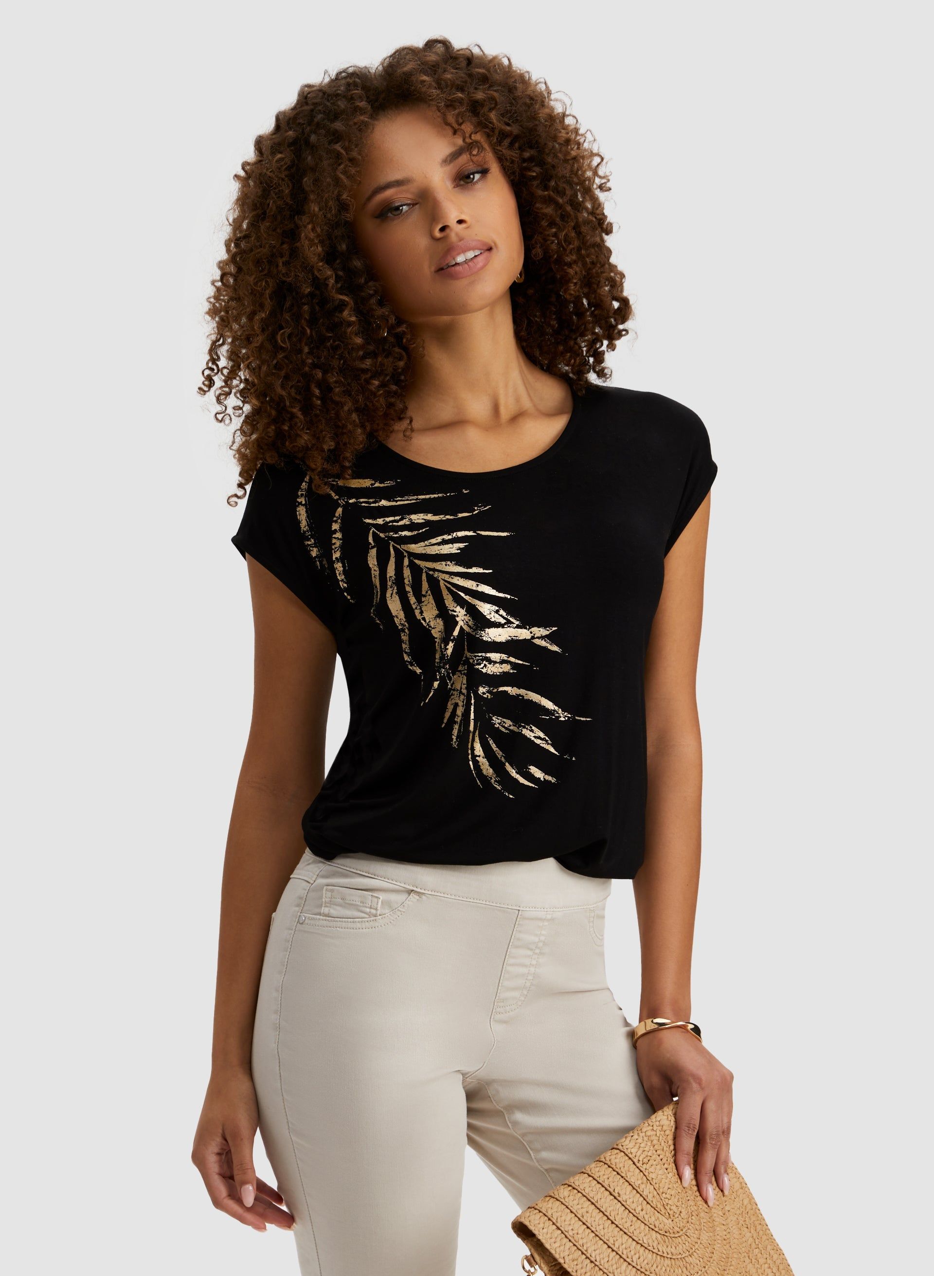 Metallic Palm Leaf Print Tee sold by Laura
