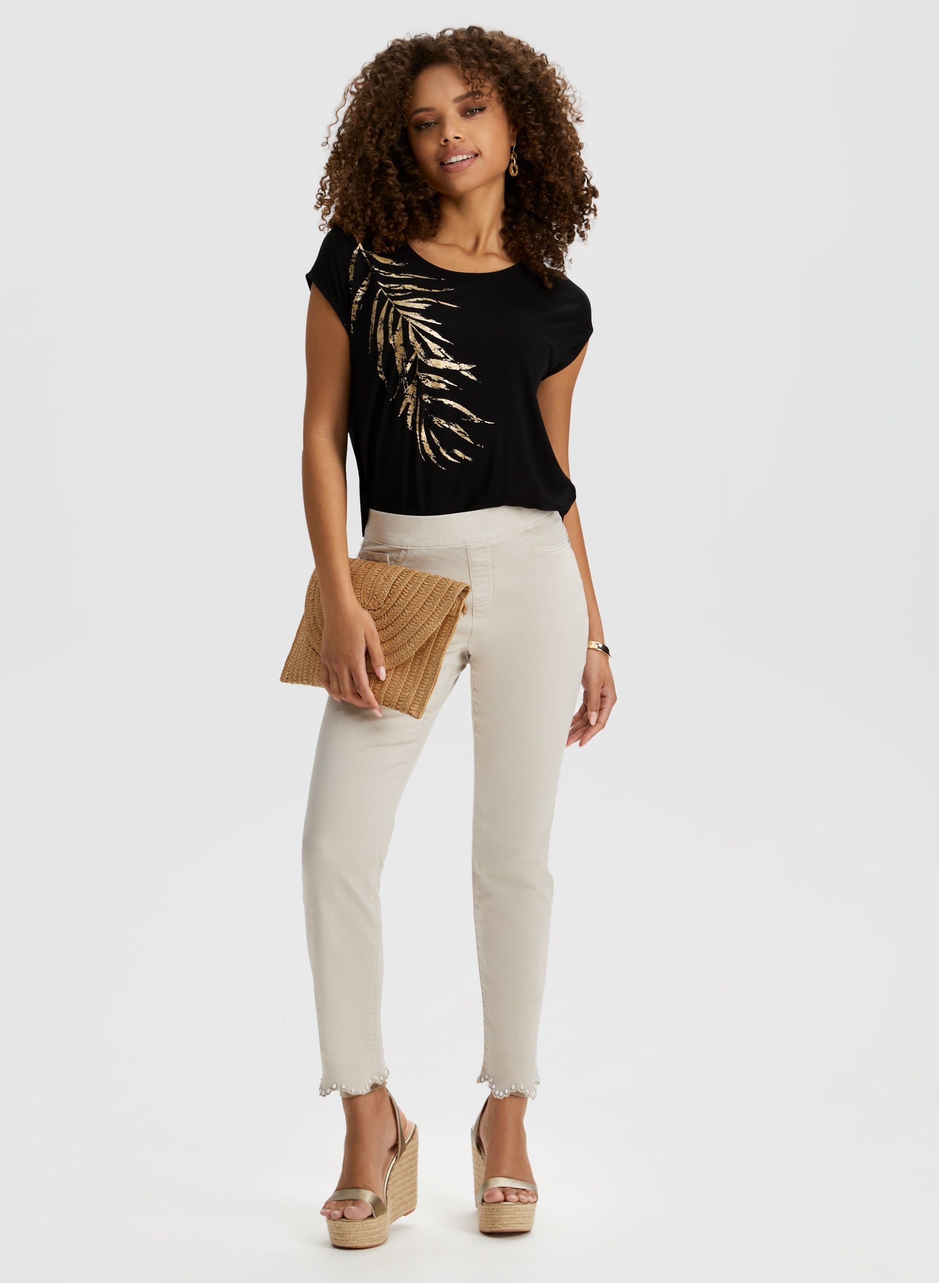 Metallic Palm Leaf Print Tee sold by Laura product image thumbnail 4