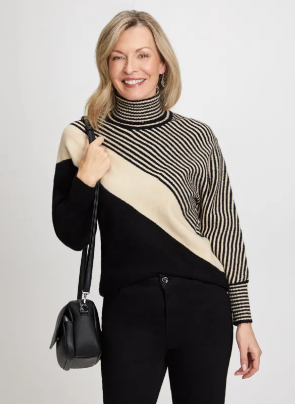 Stripe Print Turtleneck Sweater sold by Laura