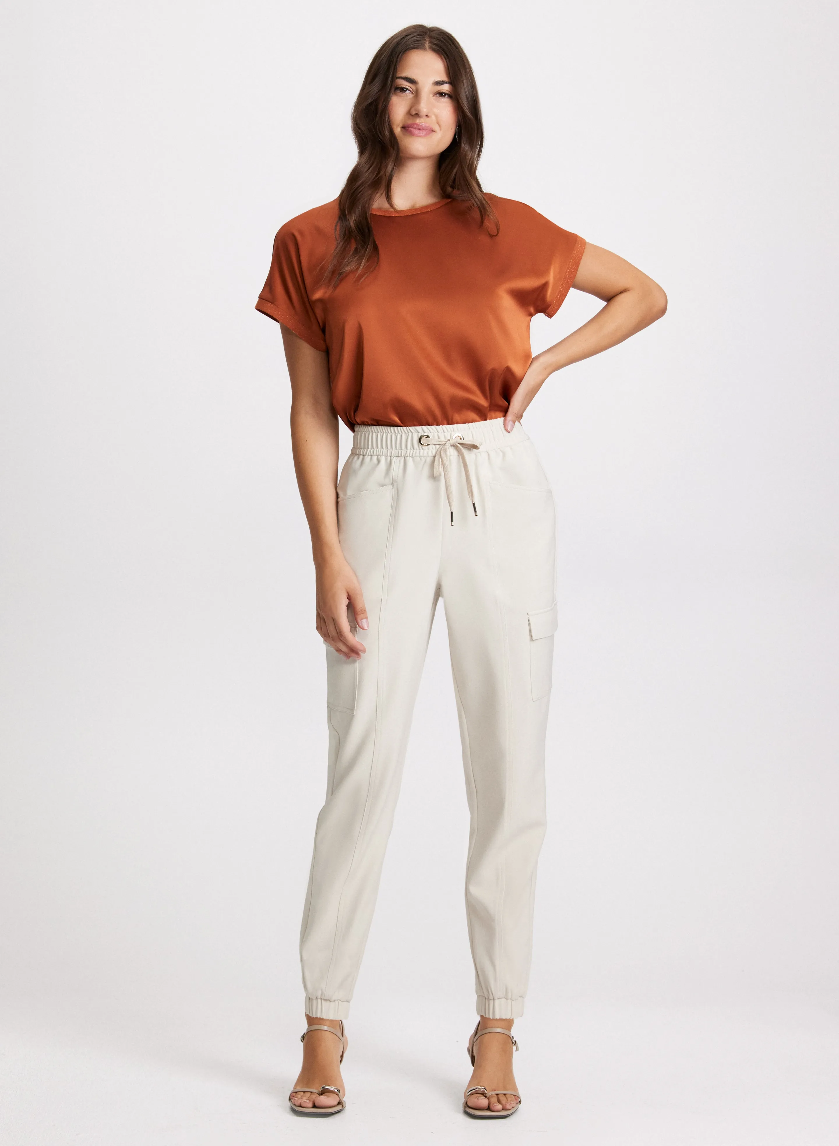 Satin Cap Sleeve Top & Pull-On Cargo Pants sold by Laura