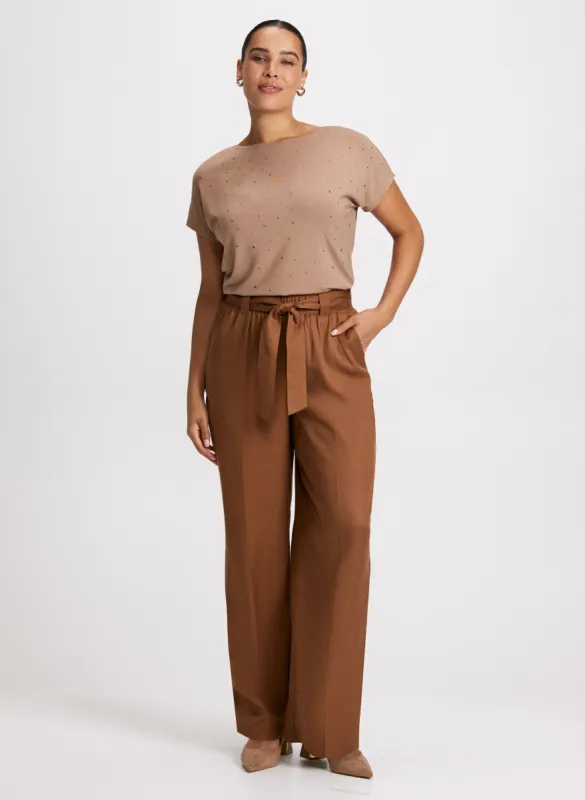 Rhinestone Detail T-Shirt & Wide Leg Tencel Pants sold by Laura