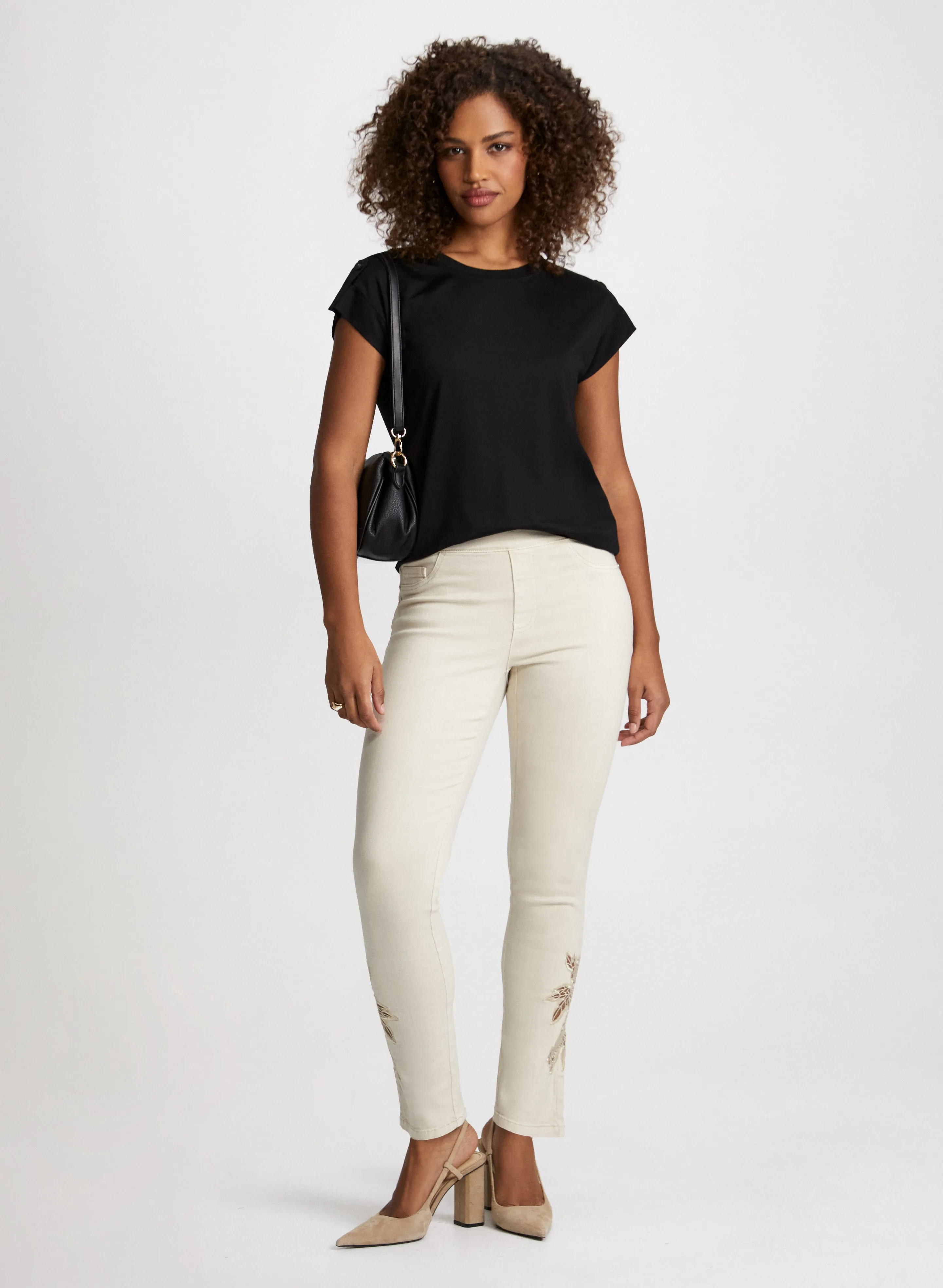 Tab Detail Cap Sleeve Tee & Rose Applique Pull-On Jeans sold by Laura