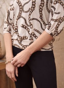 Chain Print 3/4 Sleeve Top sold by Laura