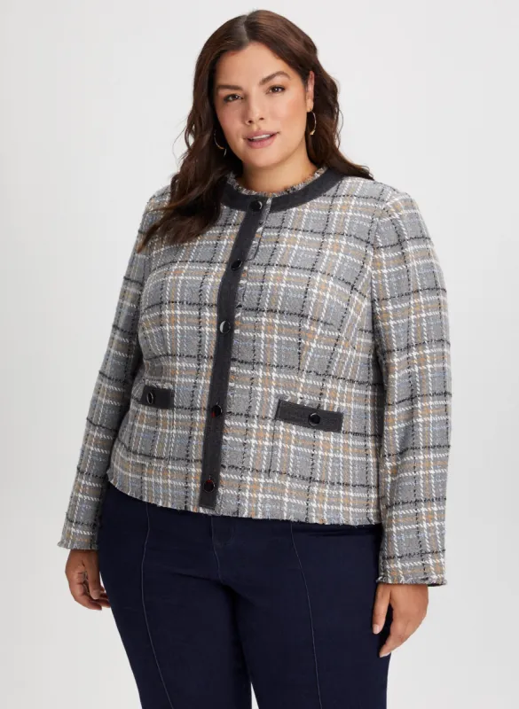 Plaid Contrast Trim Jacket sold by Laura