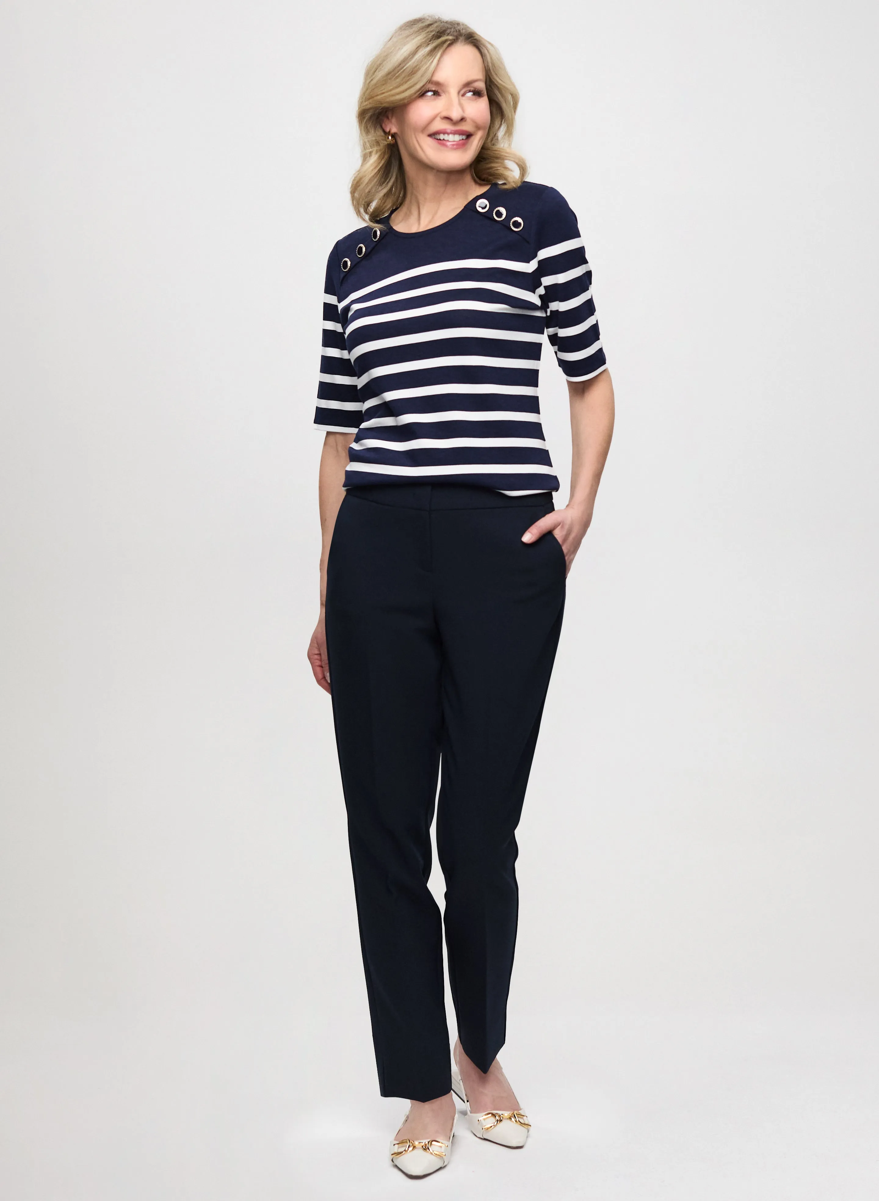 Striped Crew-Neck Top & Slim-Leg Ankle Pants sold by Laura