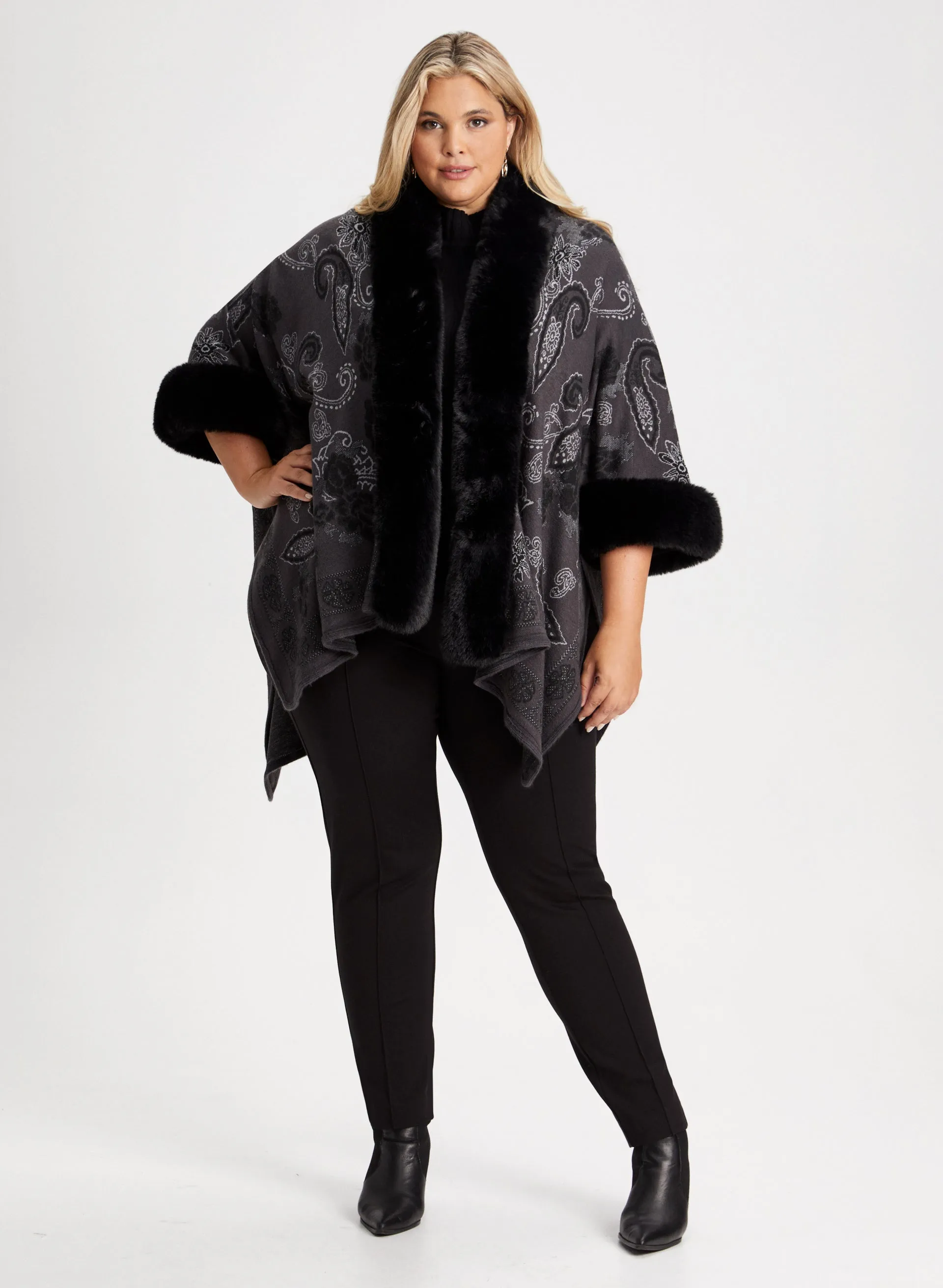 Paisley Print Faux Fur Poncho sold by Laura product image thumbnail 4