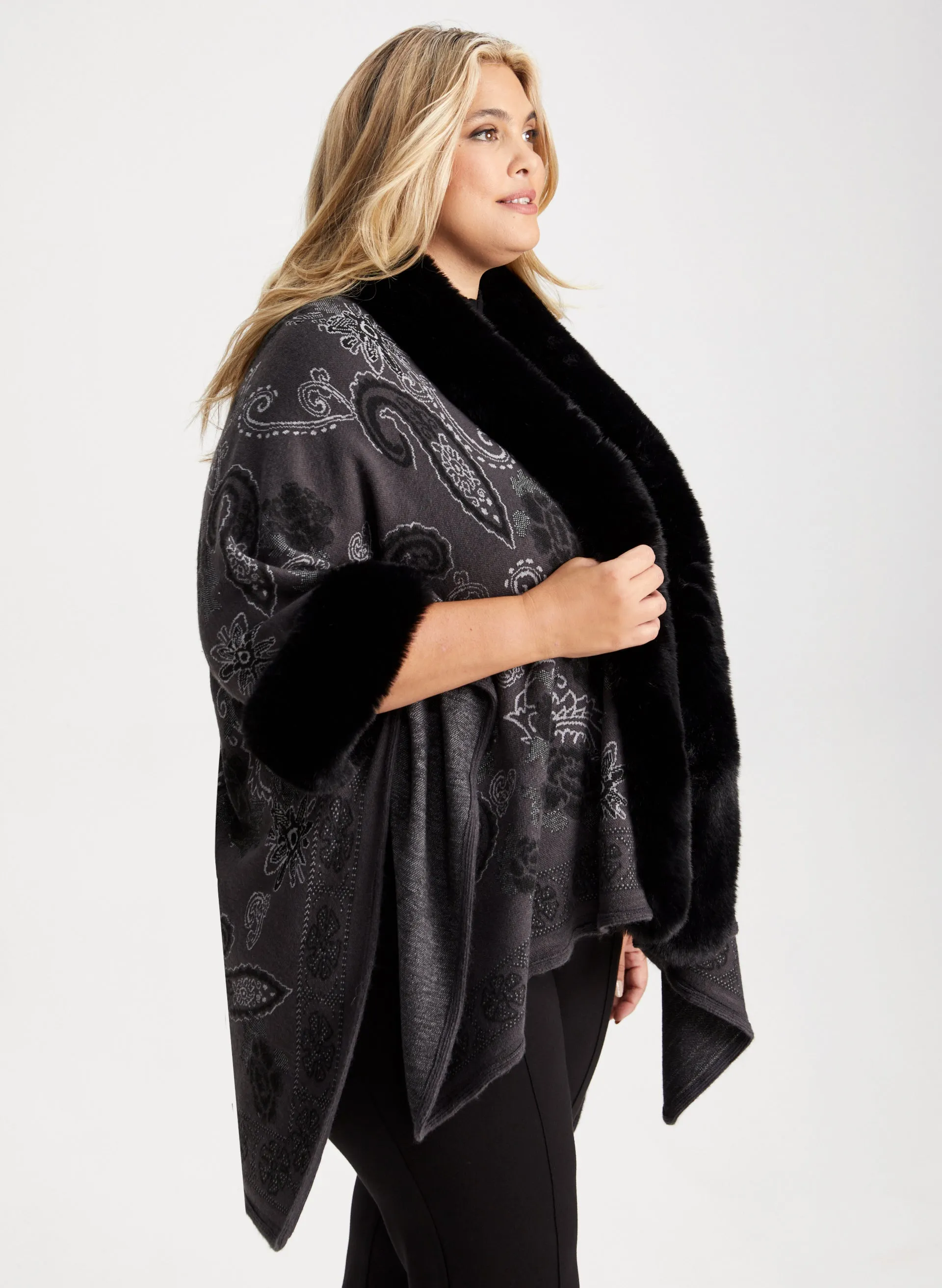 Paisley Print Faux Fur Poncho sold by Laura product image thumbnail 3