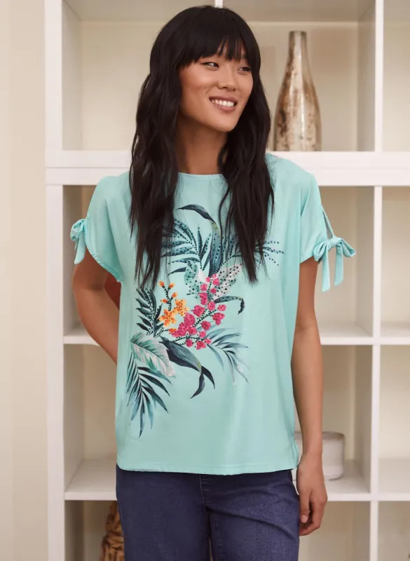 Tropical Print Tie Sleeve Tee sold by Laura