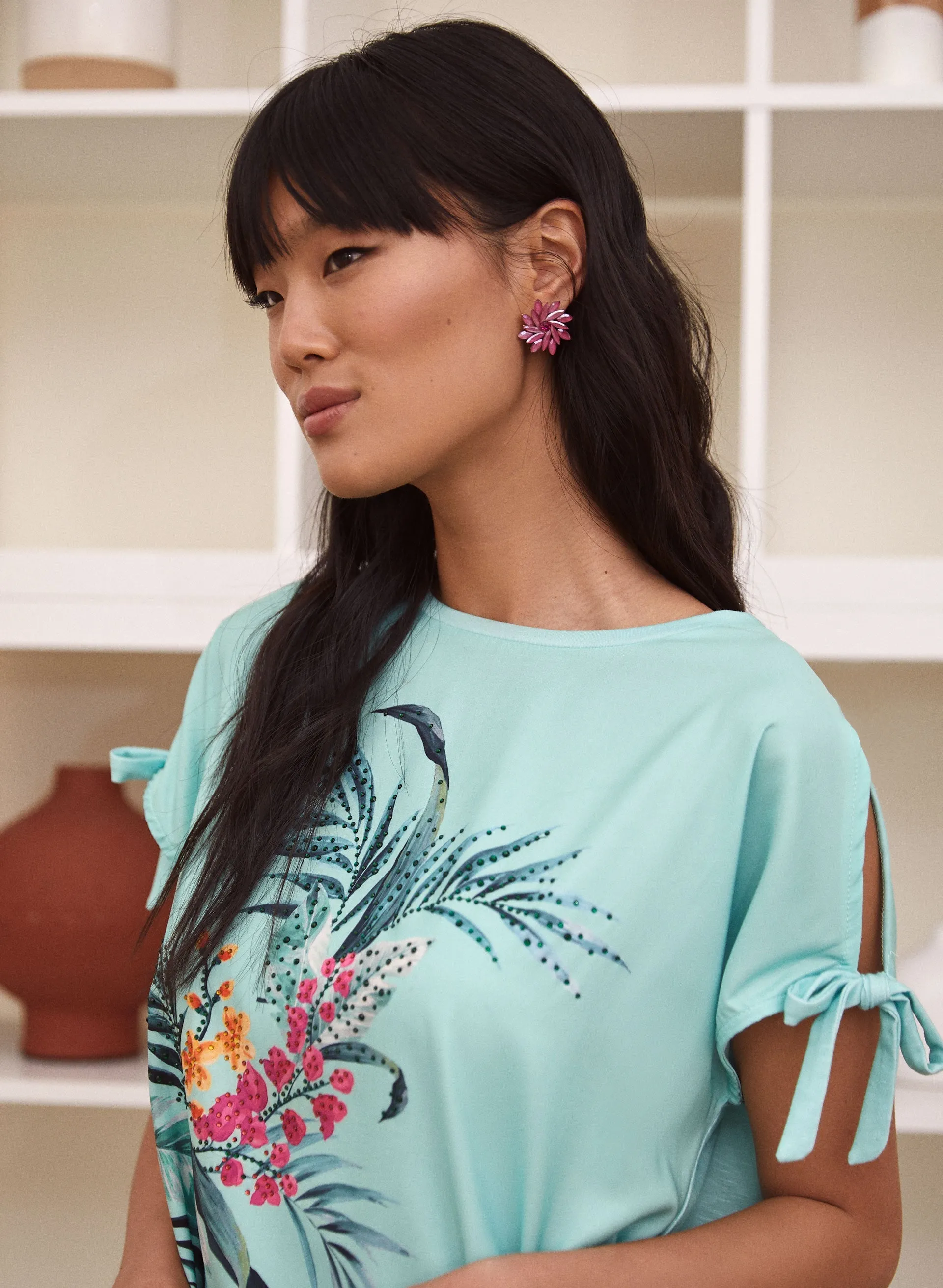 Tropical Print Tie Sleeve Tee sold by Laura product image thumbnail 2