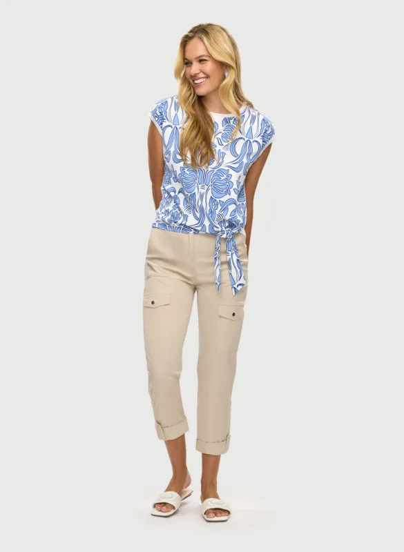 Knotted Cap Sleeve Top & Drawstring Cargo Capris sold by Laura