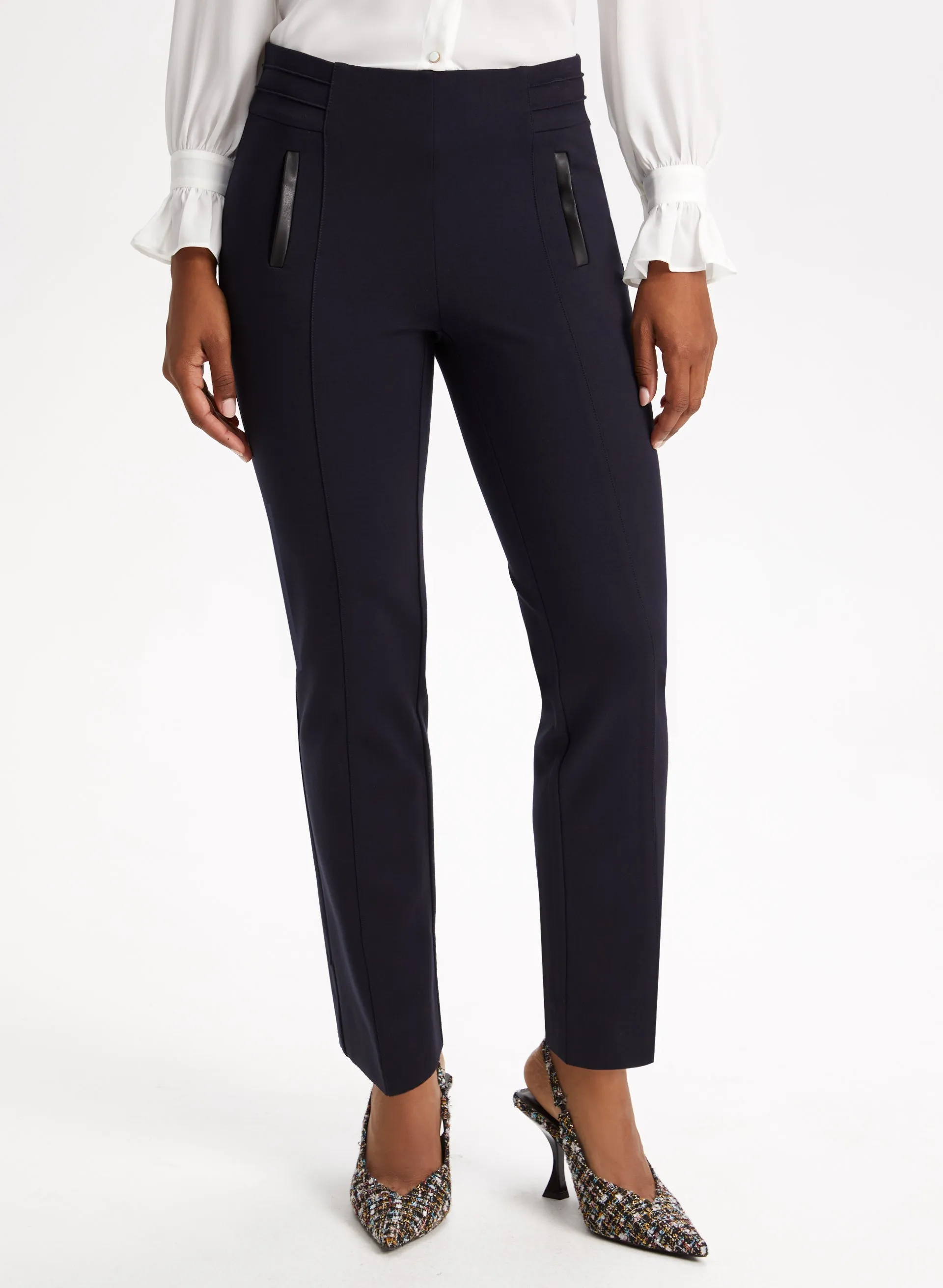 Contrast Trim Pull-On Pants sold by Laura