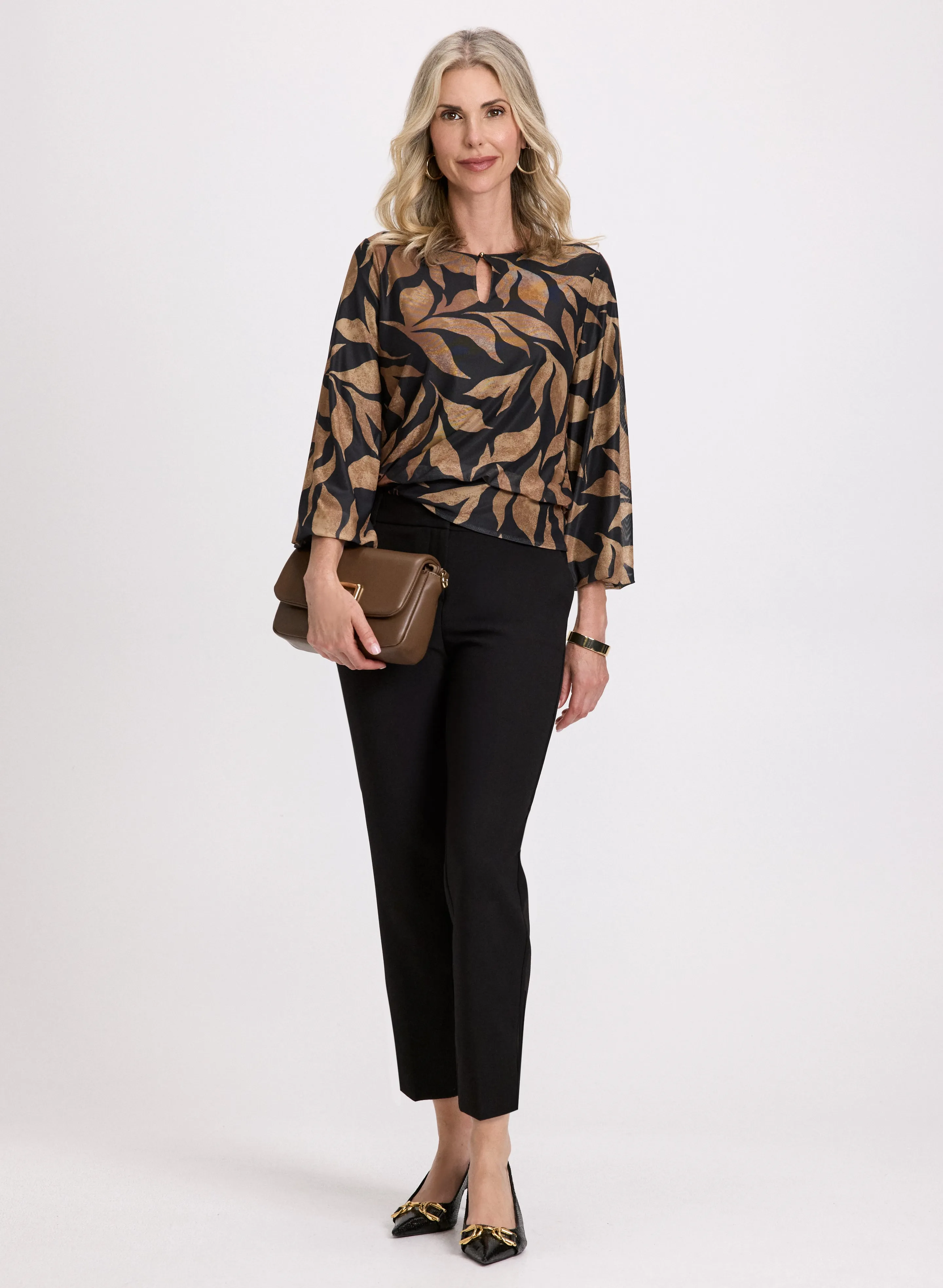 Leaf Print Top & Slit Hem Pants sold by Laura