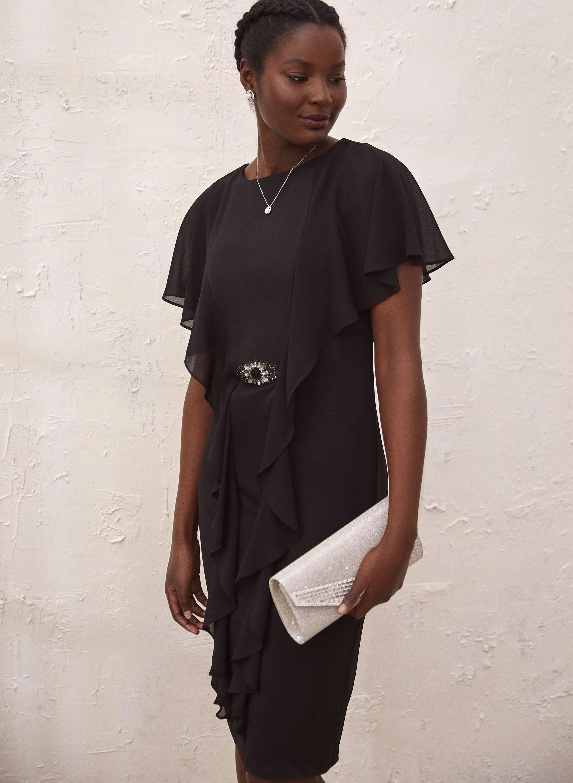 Crystal Detail Chiffon Capelet Dress sold by Laura product image thumbnail 4